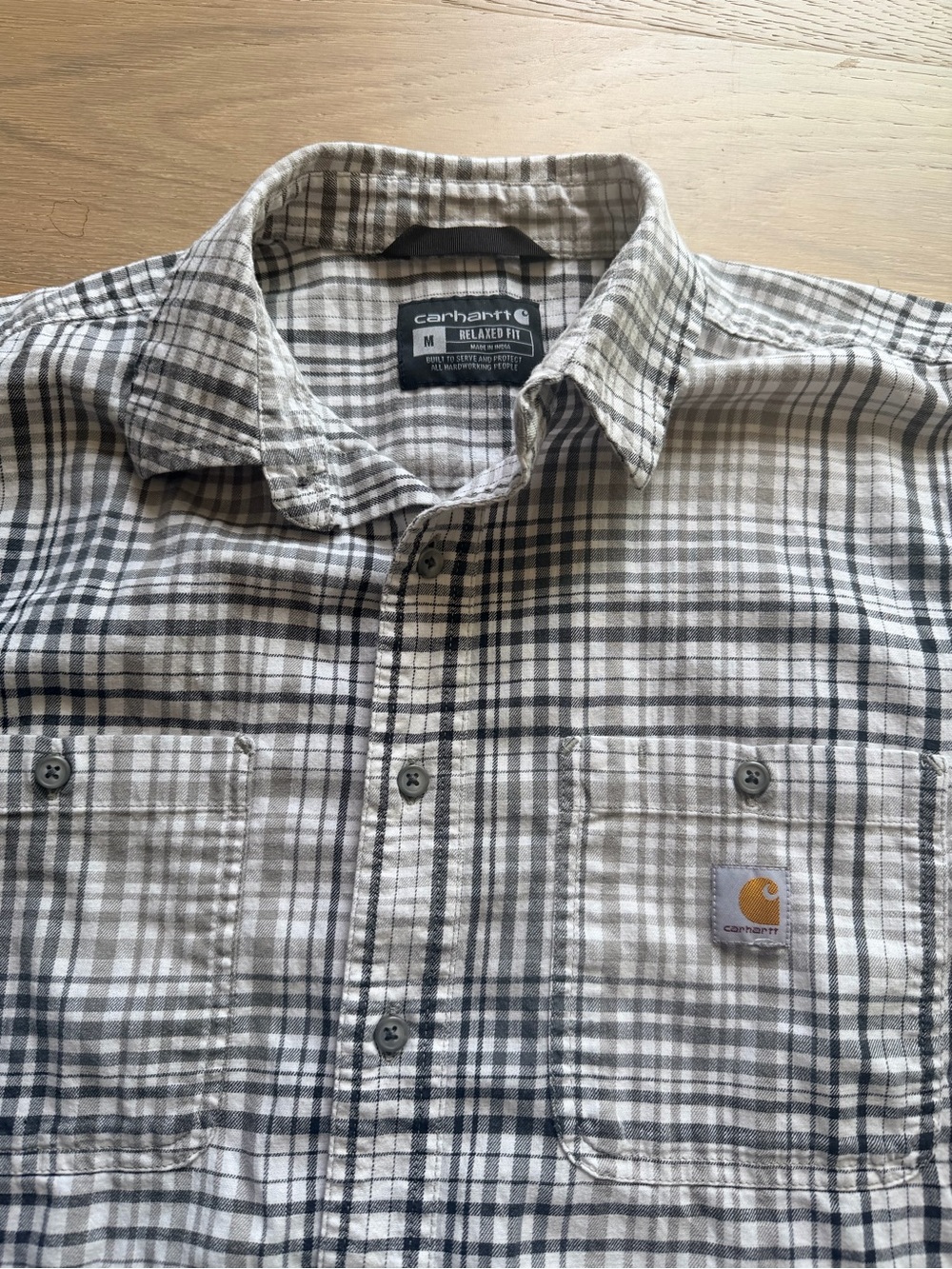 Carhartt Men’s Button-Down Plaid Shirt - White & Black